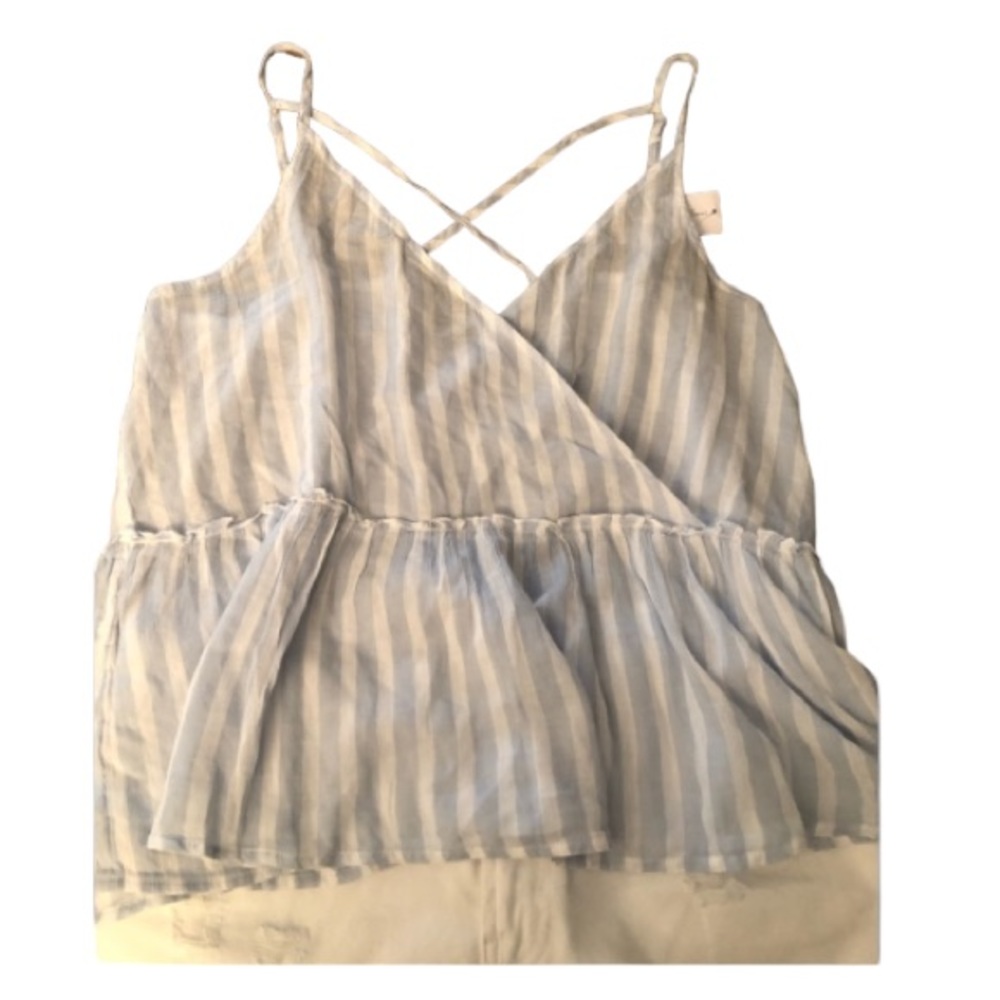 American Eagle Outfitters size X-Large blue white striped faux wrap V-neck